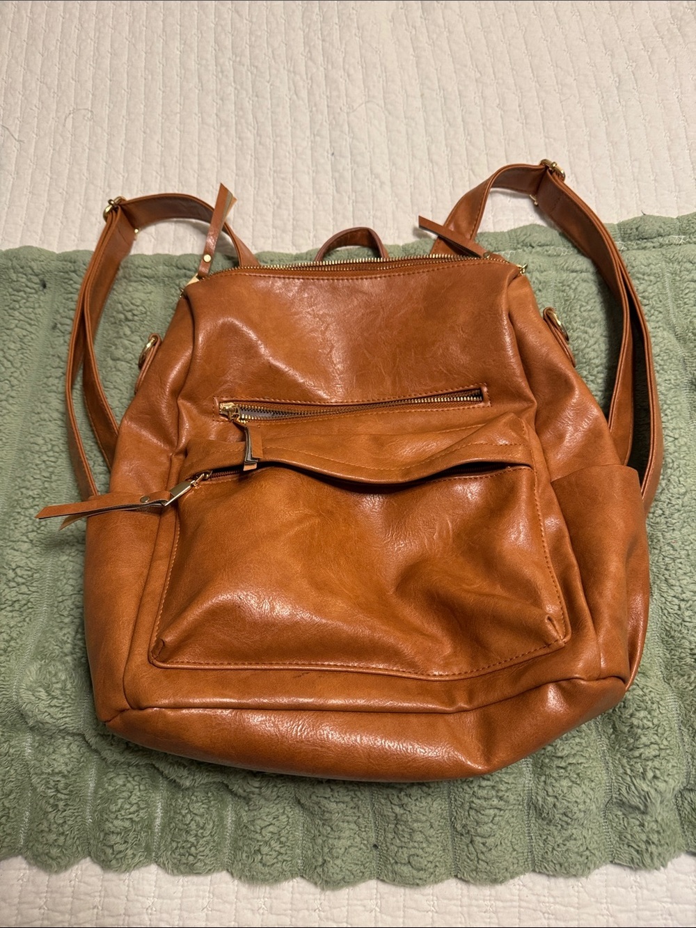 Classic Women's Faux Leather Backpack - brown